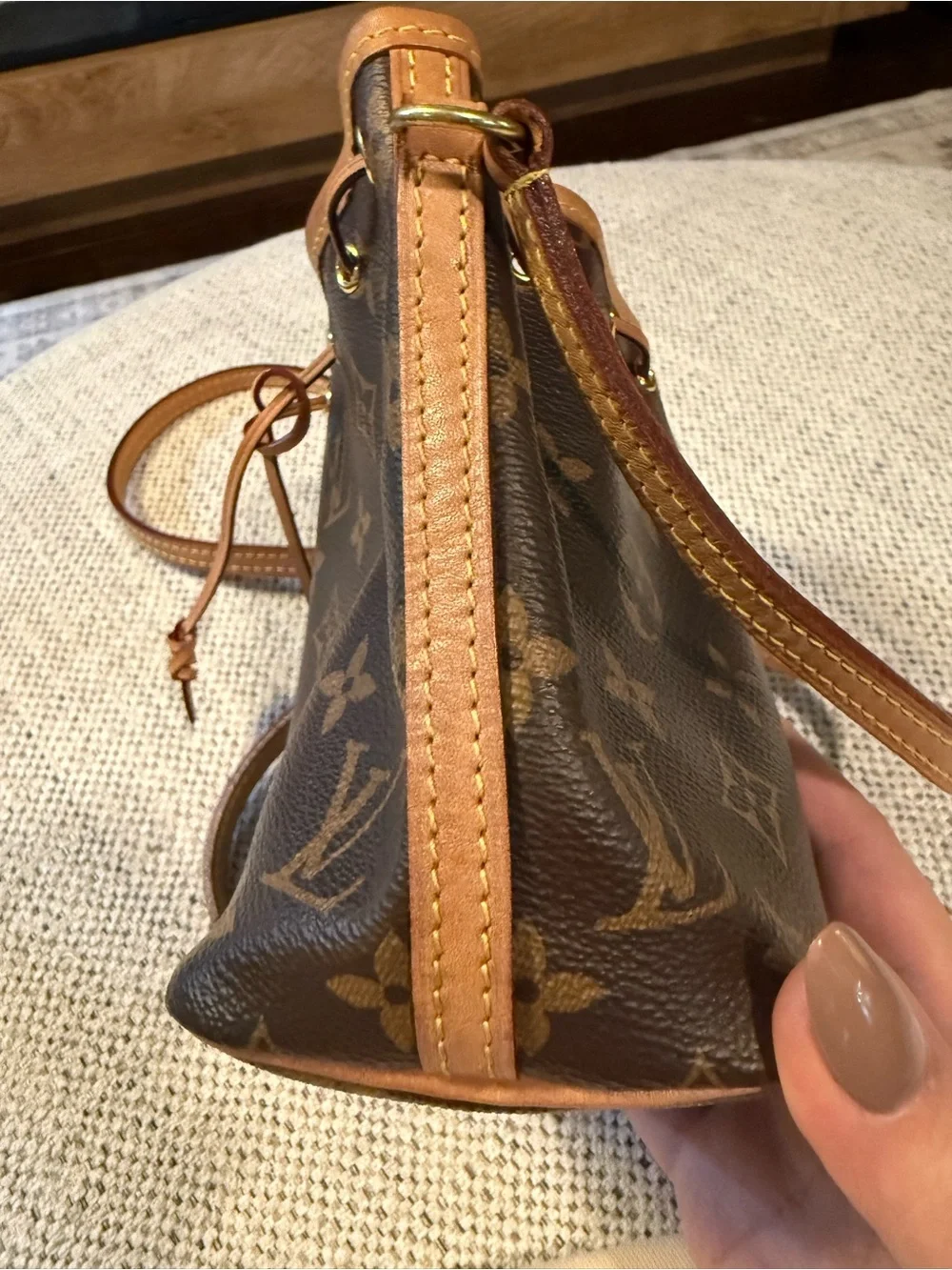 Authentic Louis Vuitton Monogram Nano Noe Crossbody in Brown and Tan